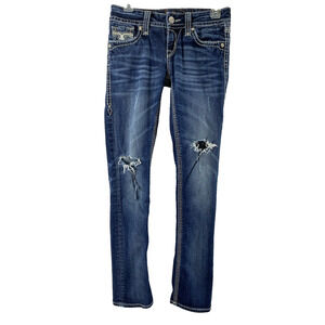 Rock Revival Jeans Womens Sz 27 Madison Straight Sequins Flap Pockets Destroyed